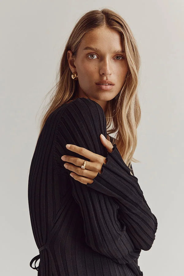 Hofstede™ | Sleeved V-Hals Gebreide Jurk