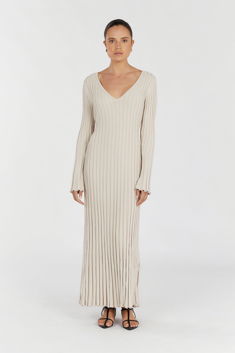 Hofstede™ | Sleeved V-Hals Gebreide Jurk