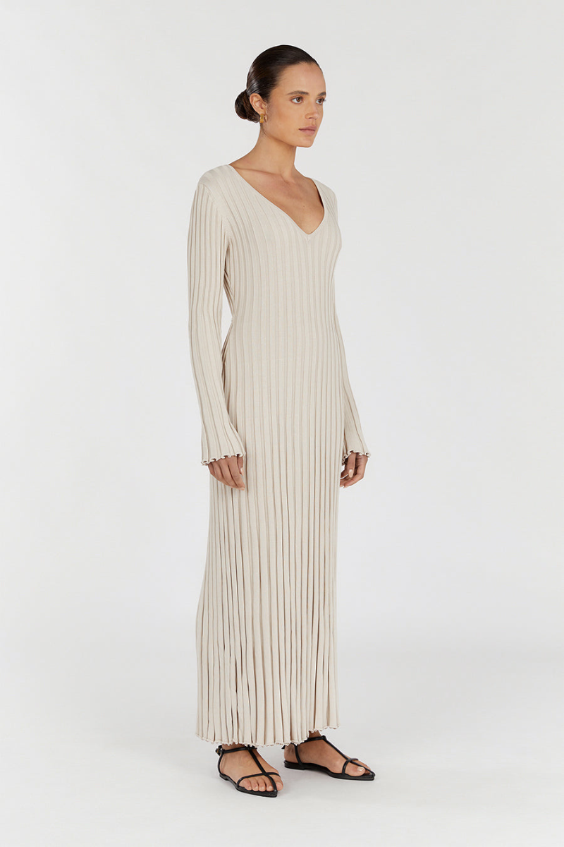 Hofstede™ | Sleeved V-Hals Gebreide Jurk
