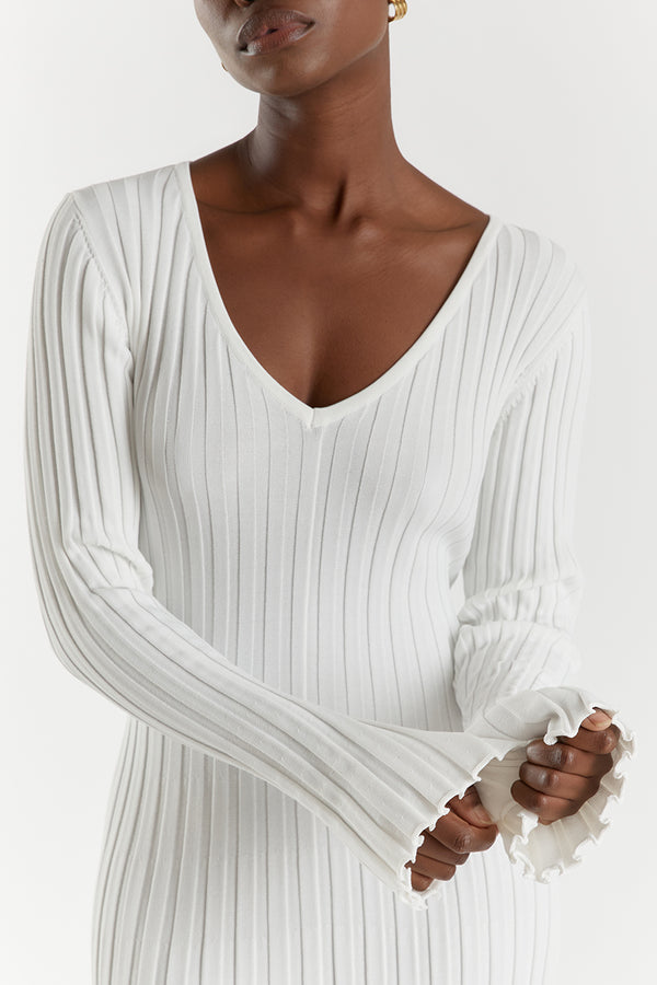 Hofstede™ | Sleeved V-Hals Gebreide Jurk
